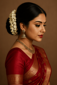 Classic Bun With Flowers Hairstyles For Saree